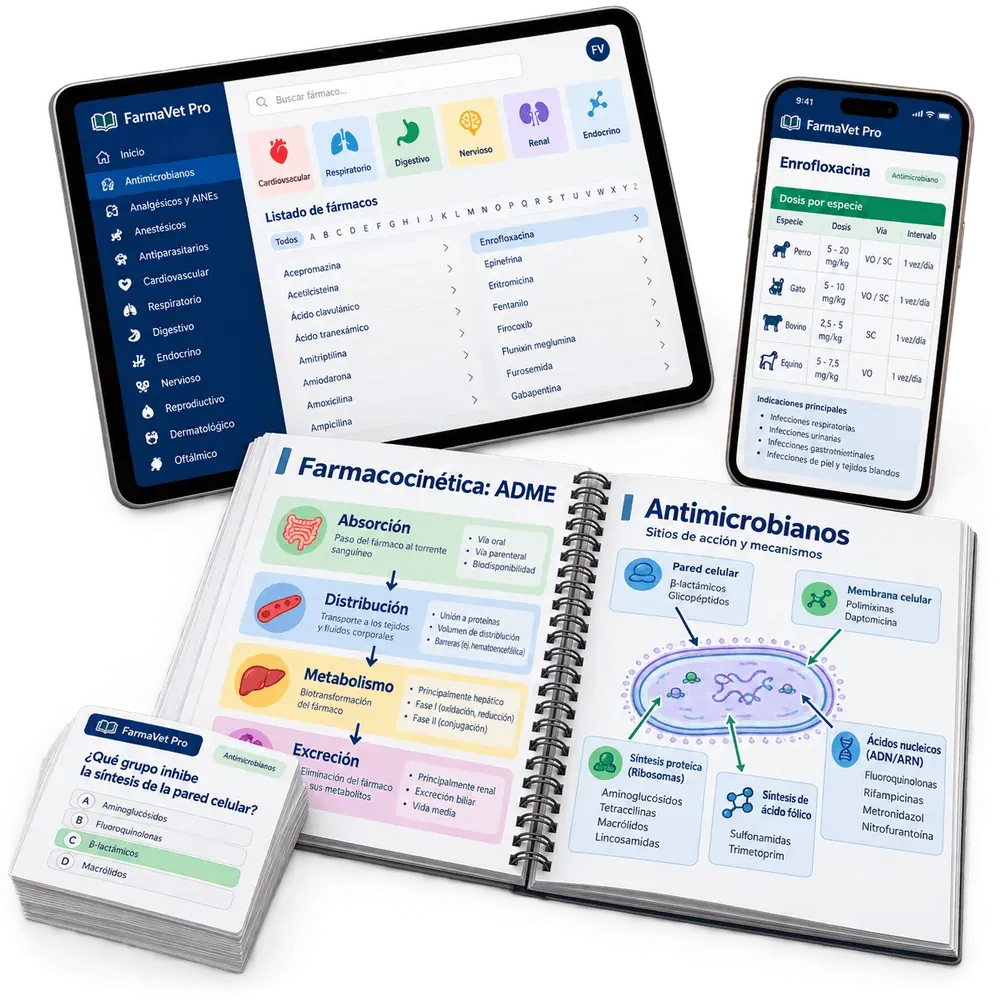Fichas, esquemas, flashcards y vademécum de FarmaVet Pro