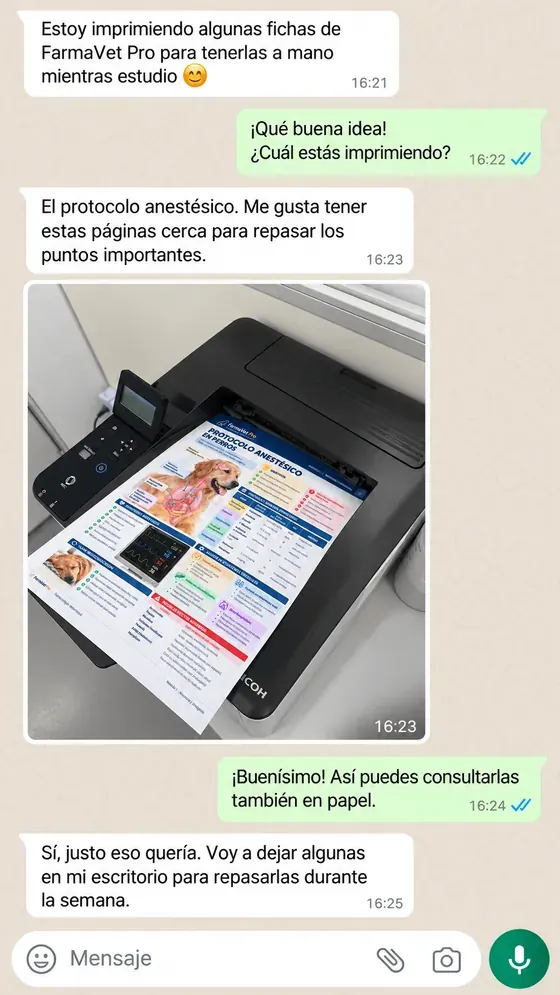Testimonio por WhatsApp: imprimiendo fichas de FarmaVet Pro